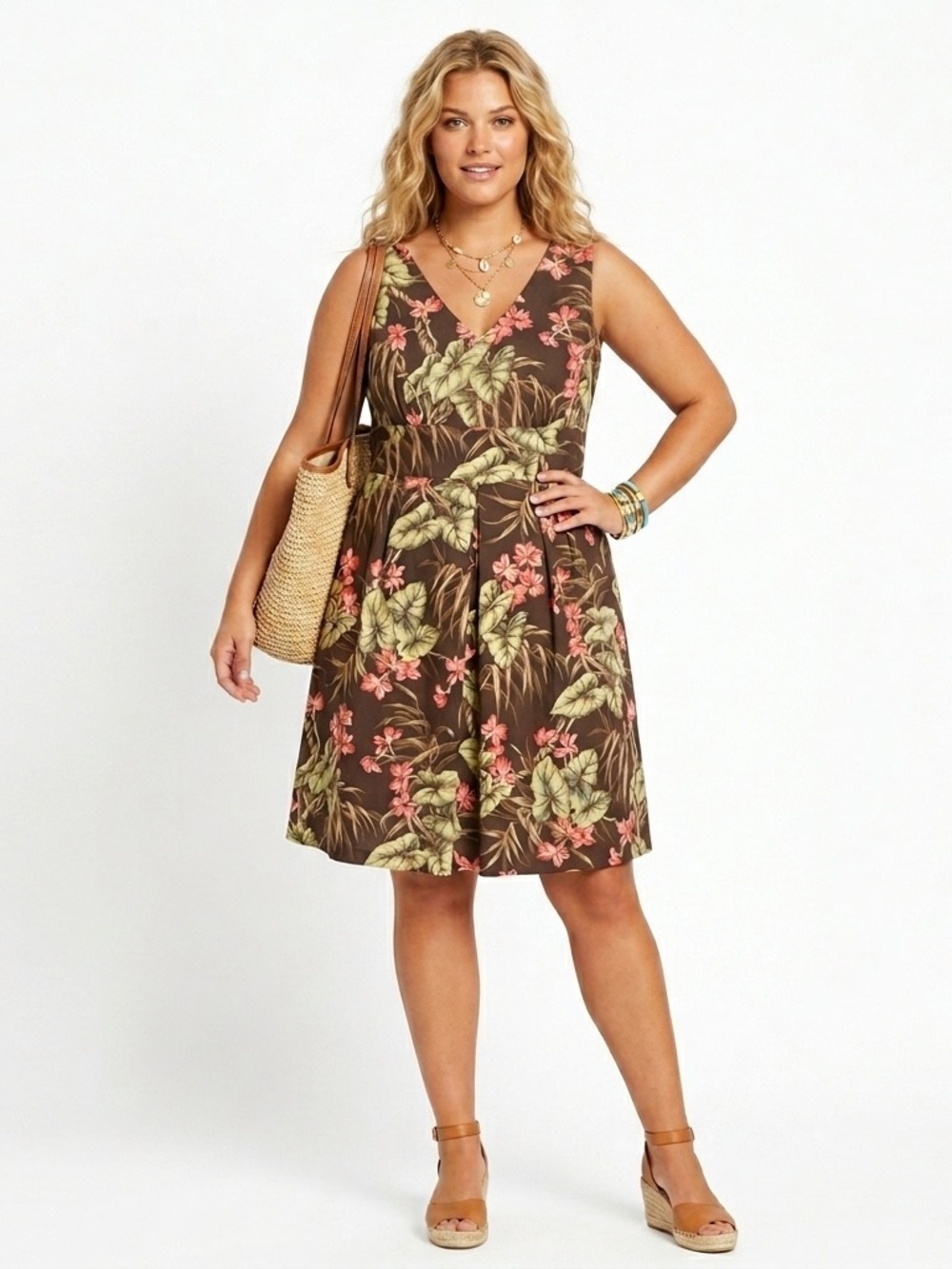 Jones New York Vneck Tropical Floral Print Midi Dress Size 20